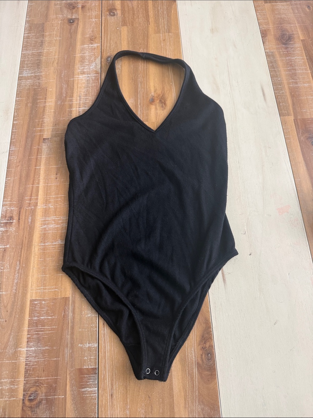 Sky and Sparrow Black Halter V-Neck Bodysuit